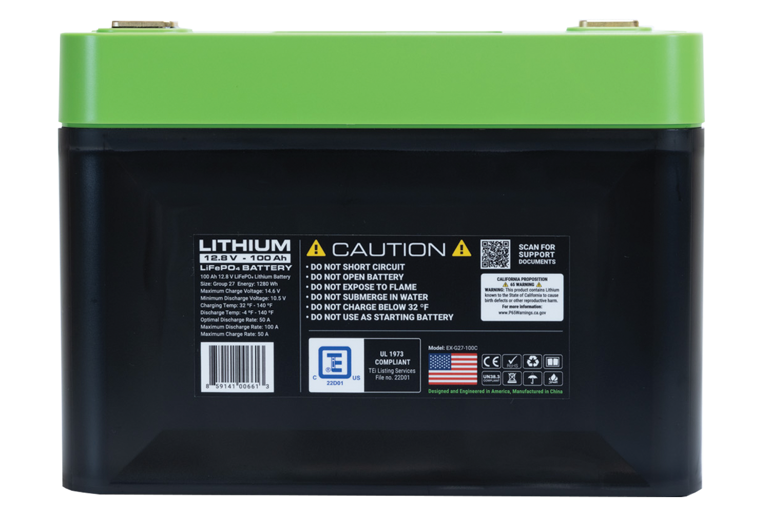 Batterie Lithium 12V 100Ah - 360x220x270mm - Ultimatron - Abri Services